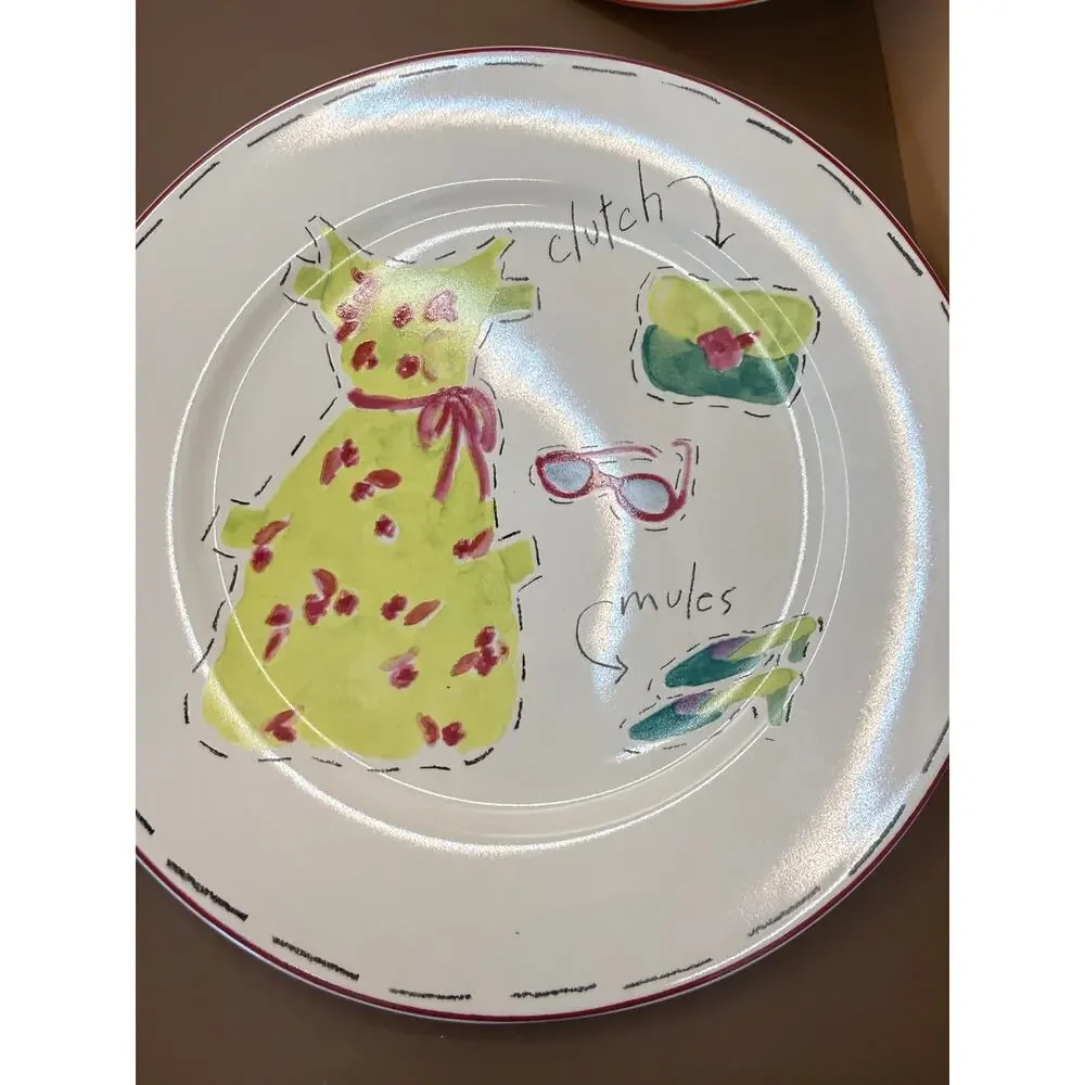 CIB Paper Dolls Fashion Salad Plates Set of 4 Boxed 8 Inch Ceramic